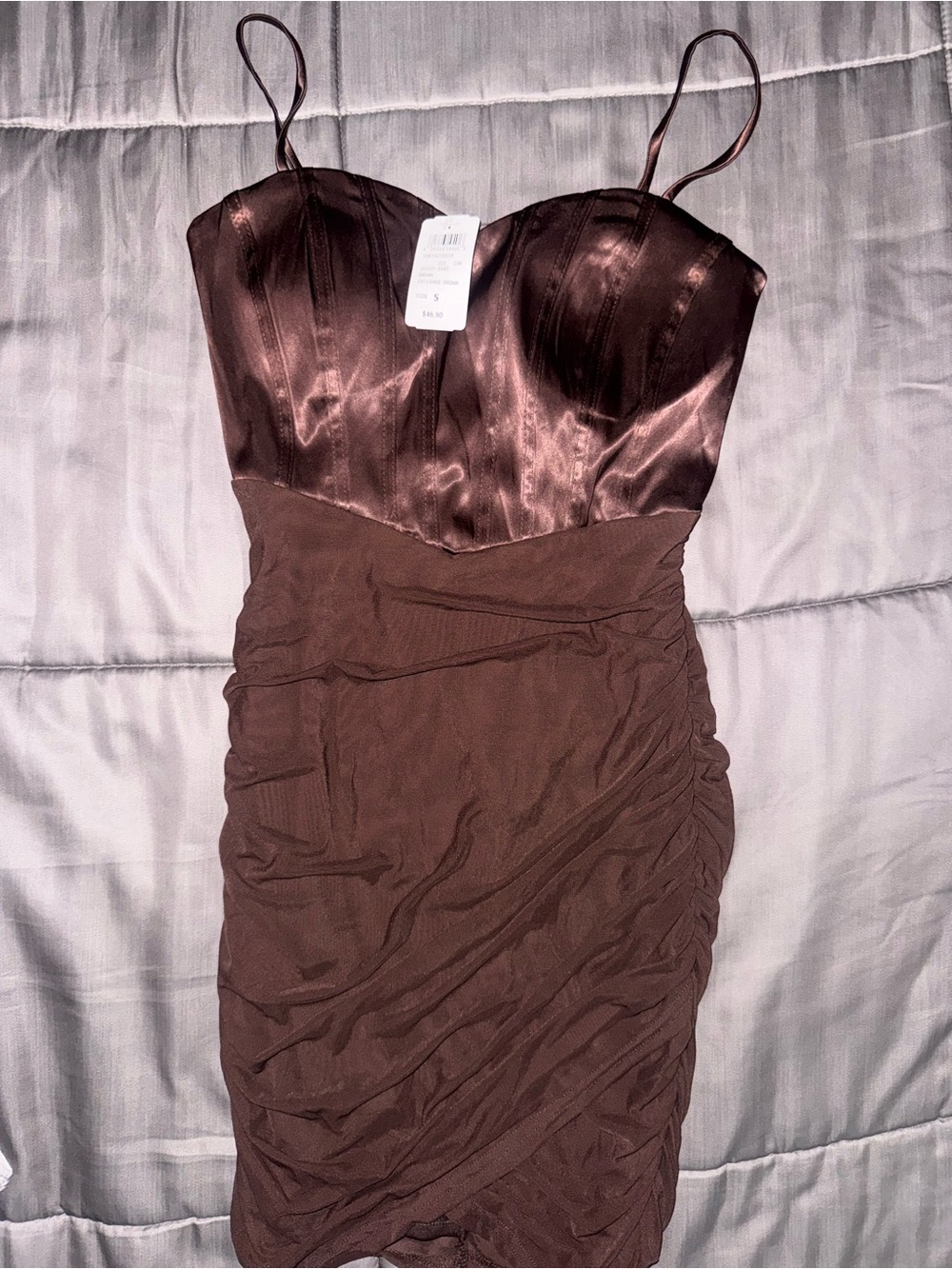 Windsor Brown Satin Bustier Ruched Party dress size small (new)